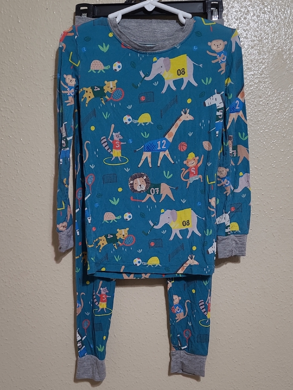 Little Sleepies Teal Animal Sports Print Pajama Set with Gray Cuffs